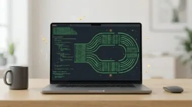 Compressed green code on dark terminal expands into looping commands, symbolizing GitHub Copilot's hidden token costs