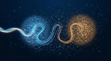 Scatter plot of LLM questions, glowing thread unraveling into blue and amber fibers through safety and reasoning clusters.