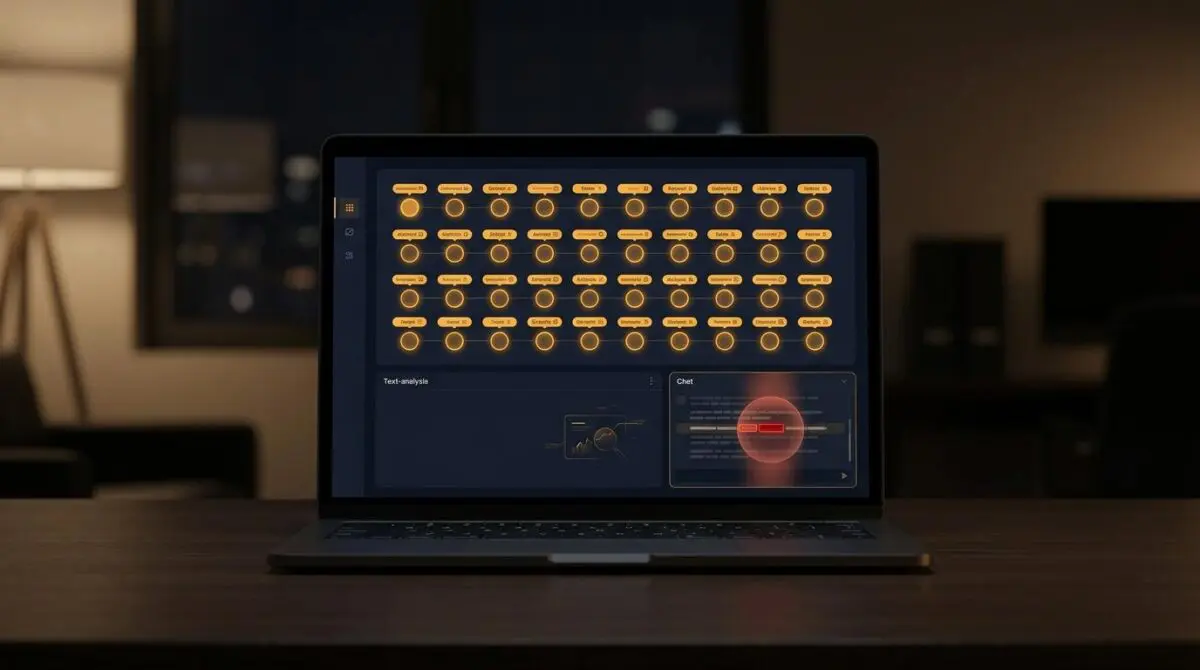 MIT's 49-factor suicide-risk lexicon flags trigger words on a night crisis-desk laptop dashboard with a red 48-hour alert.