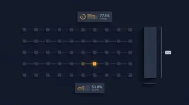 Five parallel AI agent trace tracks in a dark dashboard, one diverging node, illustrating Pass^k repeat-run reliability gaps.