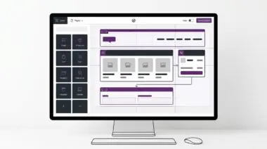 Purple WooCommerce theme in the WordPress Site Editor, with shop, product, cart, and checkout blocks snapping into a ready-to-sell storefront.