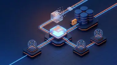 Glowing WebAssembly block on an edge node feeds database and AI endpoints as Python workers reach GA, bypassing the dissolving JavaScript conversion chamber.