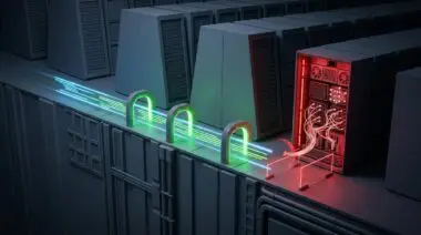 SWE-Serve concept: a glowing AI patch diff crosses a 45.9% cliff, green tests pass but a red SGLang rack rejects it.