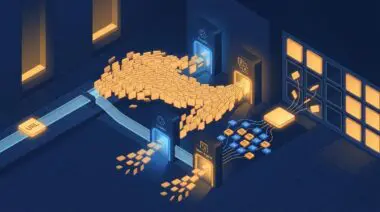 Isometric render of a CDN cache key vault with URLs splitting into response tiles, illustrating Cloudflare cache rules with normalize, passthrough, and bypass.