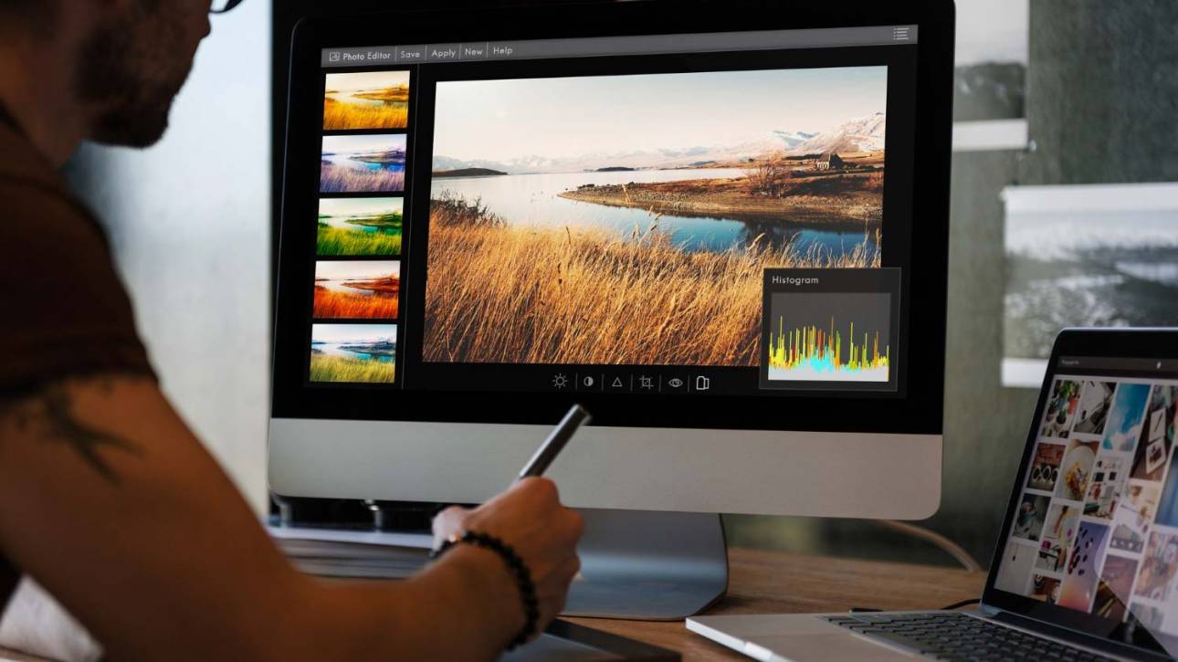 Graphic designer editing photos on a computer