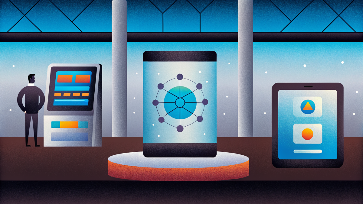 Business professionals collaborating on decentralized autonomous organization blockchain governance and token system