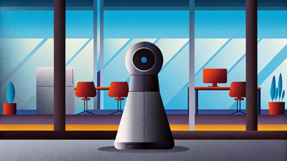 Modern office with cyber deception decoy system providing early alert detection against threats.