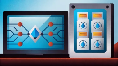 Smart contract managing decentralized liquidity pools in a modern business scene.