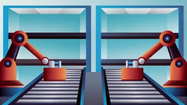 Automated robots sorting packages in a micro-fulfillment center for rapid urban delivery.