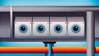 Industrial IoT sensor predictive maintenance system monitoring equipment health in a modern factory.